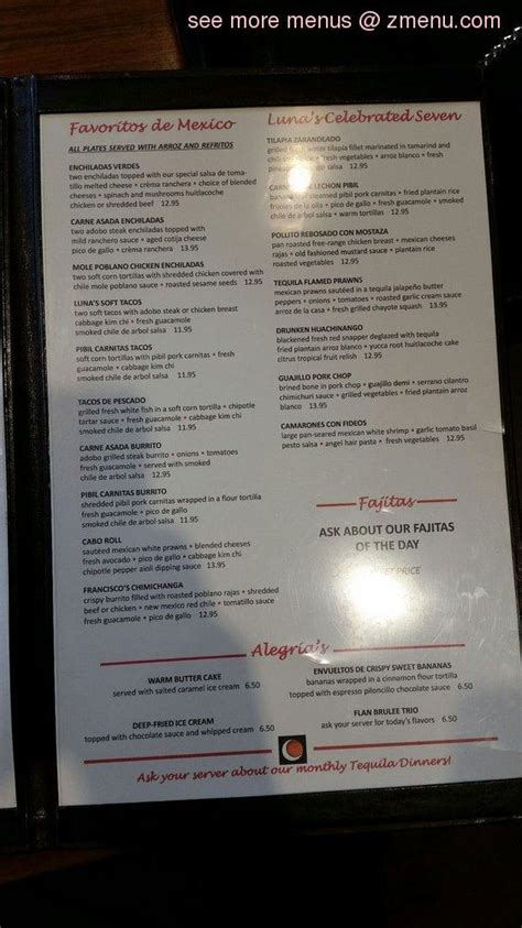 Online Menu of Luna Modern Mexican Kitchen Restaurant, Rancho Cucamonga, California, 91739 - Zmenu