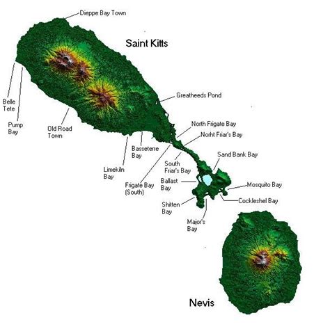 Map of the Federation of Saint Kitts and Nevis and location of visited... | Download Scientific ...