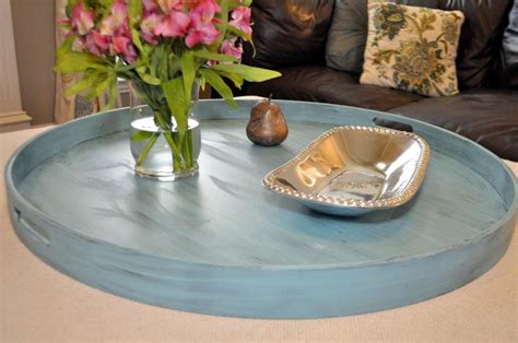 20" to 40" Turquoise Distressed - Round Extra Large Ottoman Tray in 2020 | Large ottoman tray ...