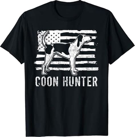 Coon Hunter Raccoon Hunting Dog USA Flag T-Shirt : Amazon.co.uk: Fashion