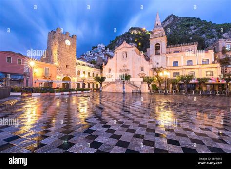 Belvedere of Taormina and San Giuseppe church on the square Piazza IX ...