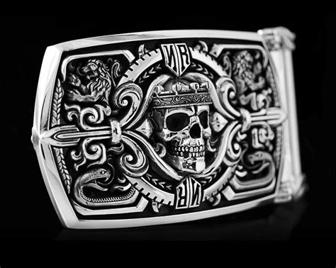 Guardian Skull Belt Buckle in Solid Sterling Silver