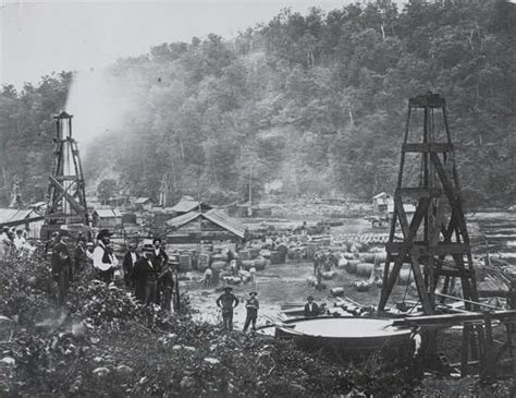 Early oilfield, Oil Creek valley,Pennsylvania 1862. | Oil city, Oil well, Pennsylvania history