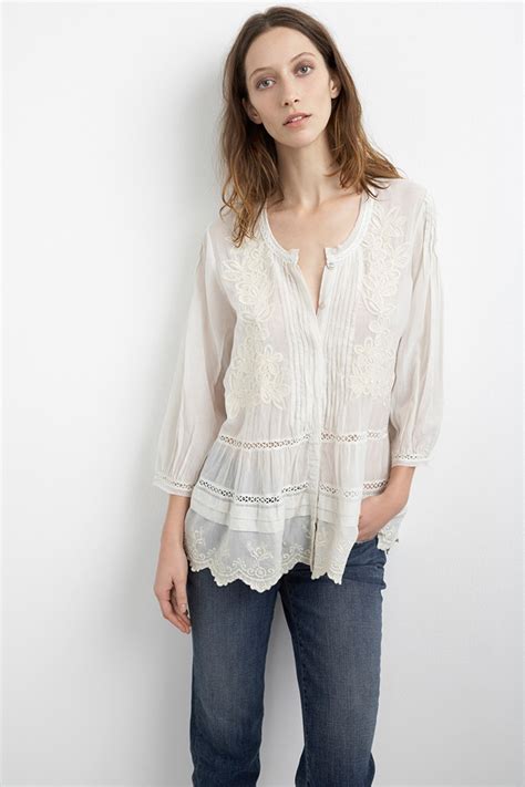 Velvet by graham & spencer Zumera Cream Embroidered Cotton Voile Blouse in Natural | Lyst