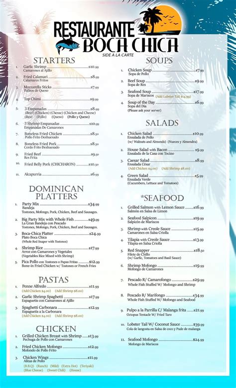 Menu at Restaurante Boca Chica, Emmaus