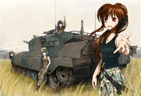 Wallpaper : anime girls, vehicle, weapon, tank top, original characters, army girl 1434x981 ...