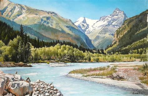 Mountain river. Caucasus Painting by Alexander Alekhin | Saatchi Art