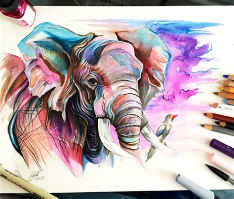 Elephants Drawing Colorful