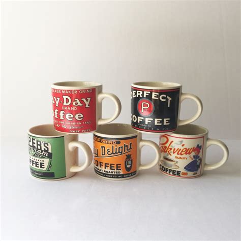 Vintage Coffee Mugs 1992 Yesteryear by Westwood Set of 5, Retro Advertising Coffee Mugs ...