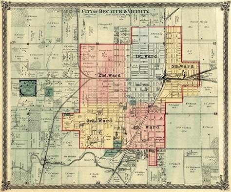 Decatur Map Map of Decatur illinois and Vicinity Archival Print on ...