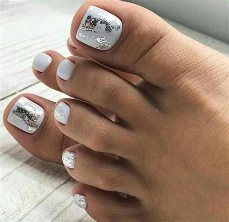 White silver NailArt toe #silvernails | Toe nail color, Toe nail ...