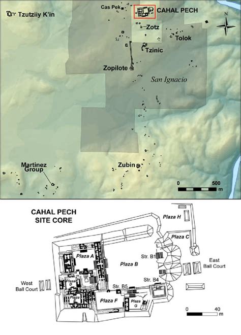 Map of Cahal Pech showing the relationship between the site core and ...