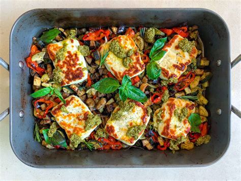 Halloumi Tray Bake with Mediterranean Vegetables - Zena's Kitchen