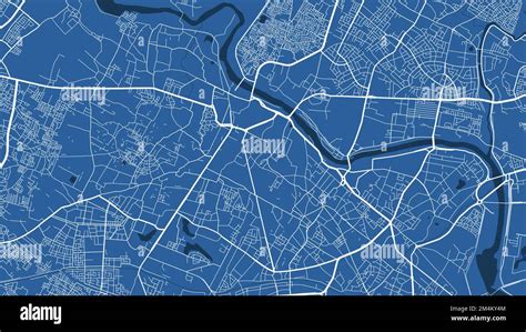 Detailed map poster of Lucknow city administrative area. Blue skyline ...