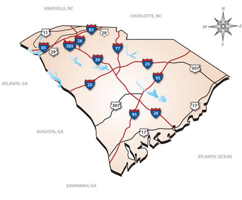 South Carolina Interstate Map - South Carolina • mappery