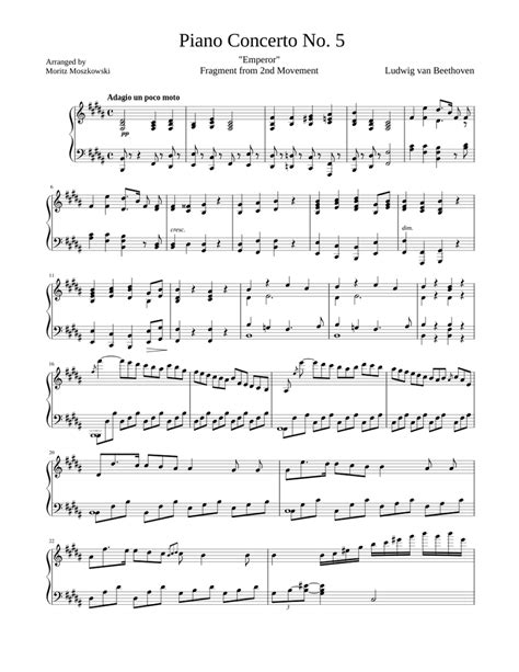 Beethoven Piano Concerto No. 5 2nd Movement fragment (Piano Solo) Sheet ...