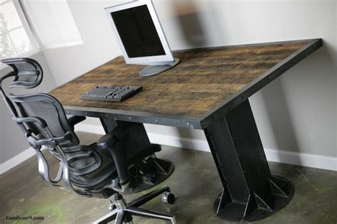 Industrial Desk. Vintage Style Table. Reclaimed Wood and Steel