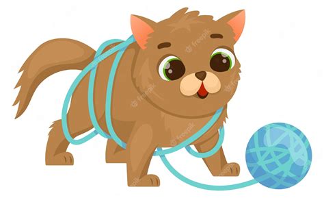 Premium Vector | Cat playing with yarn ball funny pet character