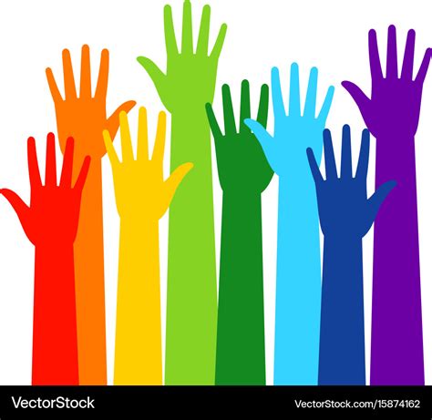 Colored volunteer crowd hands Royalty Free Vector Image