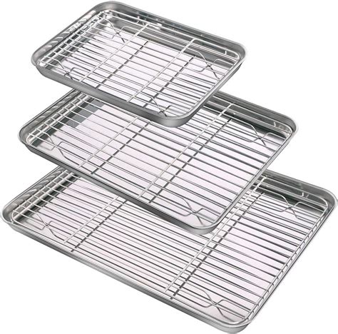 Amazon.com: Baking Sheet & Rack Set (3 Sheets & 3 Racks), Durable Stainless Steel Baking Pans ...