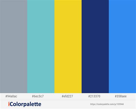 Gray Chateau – Downy – Golden Dream – Biscay – Picton Blue Color scheme | iColorpalette | Color ...