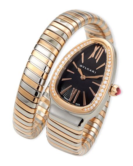 BVLGARI 35mm Serpenti Tubogas Diamond Watch, Two-Tone/Black | Neiman Marcus