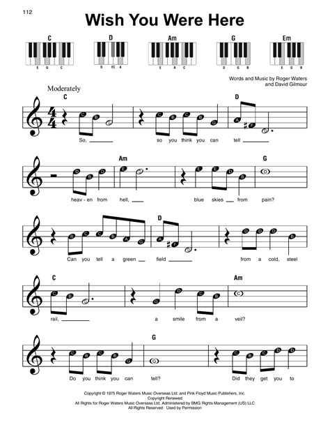 Wish You Were Here (Super Easy Piano) - Print Sheet Music Now