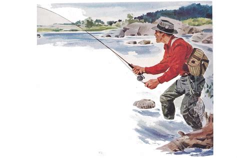 Vintage Fly Fishing Man, Art Print, Sublimation PNG, River (443513) | Decorations | Design Bundles