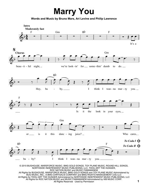 Bruno Mars - Marry You sheet music