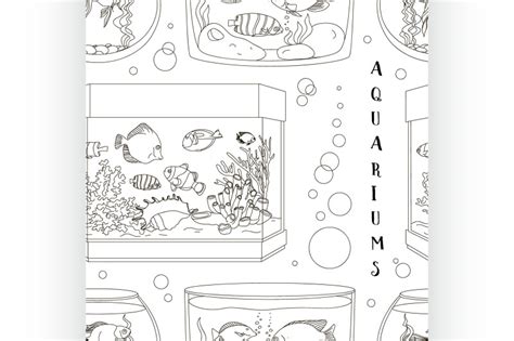 Glass Aquarium Set pattern By Netkoff | TheHungryJPEG