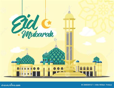 Eid Mubarak Mosque Vector stock illustration. Illustration of drawing - 280838167