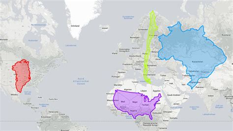 The true sizes of Greenland, The Contiguous US, Chile and Brazil ...