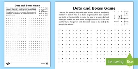 Dots And Boxes - Dot To Dot Square Game - Primary Resources