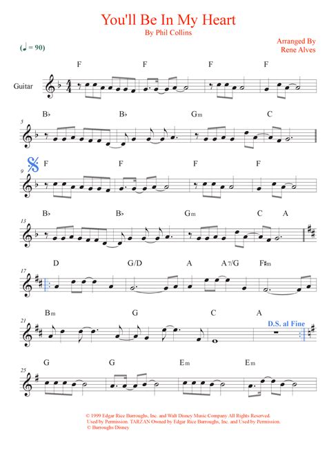 You'll Be In My Heart (arr. Rene Alves) by Phil Collins Sheet Music for Piano, Vocal & Guitar ...