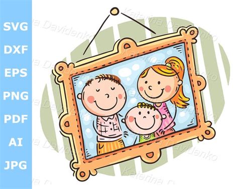 Happy Family Portrait in a Frame on the Wall Cartoon Family - Etsy