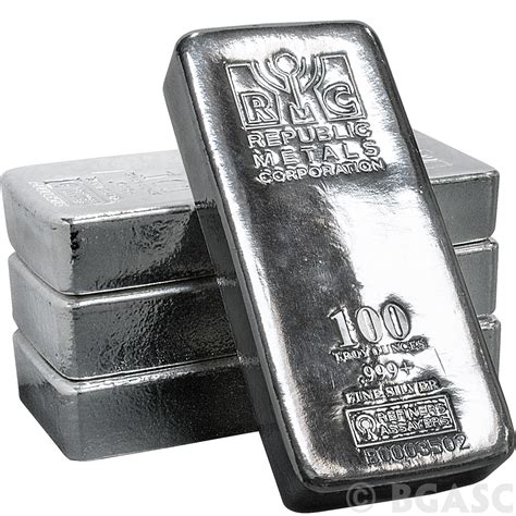 Buy 100 oz Silver Bar Republic Metals RMC .999+ Fine Cast Bullion Ingot ...