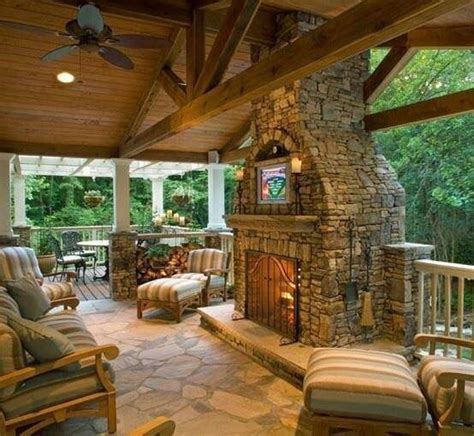 Log cabin patio with fireplace | Dream house, My dream home, House design