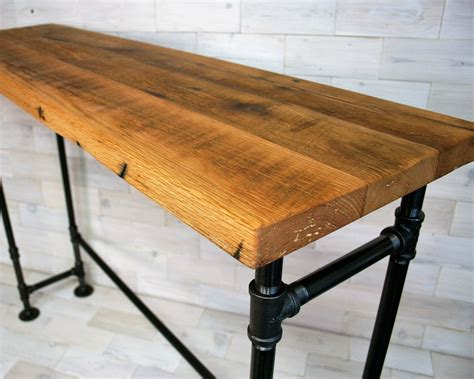 Reclaimed Oak Bar Table with Steel Pipe Legs