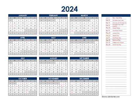 2024 Singapore Annual Calendar with Holidays - Free Printable Templates