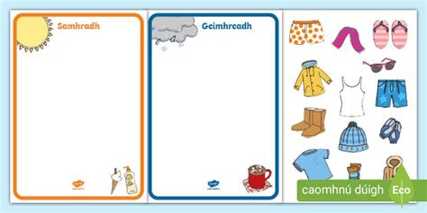 Winter and Summer Clothes Sorting Activity Gaeilge