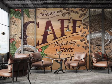 Coffee Shop Wallpaper. Removable Customizable Vintage Design Coffee ...