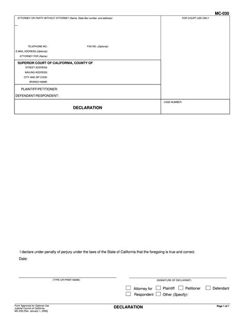 Orange County Court Declaration Form - CountyForms.com