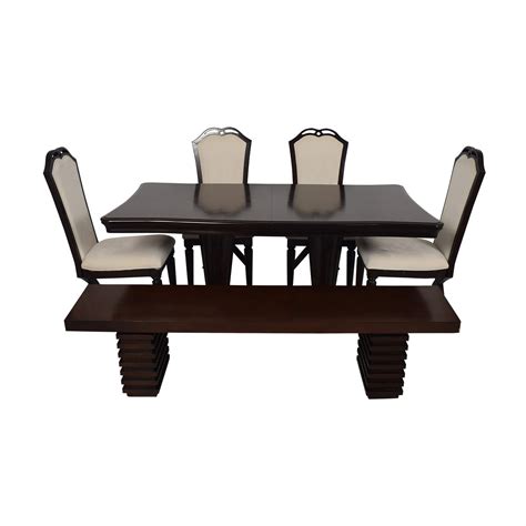 84% OFF - Raymour & Flanigan Raymour and Flanigan Extendable Dining Set with Bench / Tables