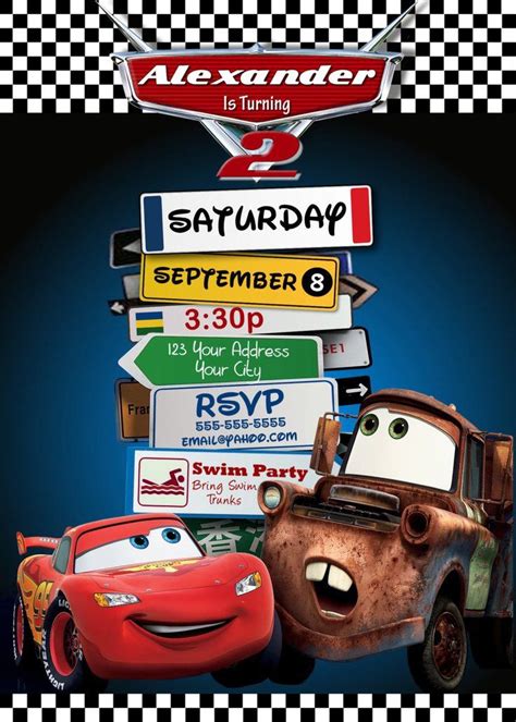 Disney Pixar Cars Invitation Template | Disney cars birthday, Car ...