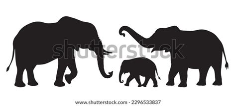 Elephants Silhouette African Indian Elephants Baby Stock Vector ...