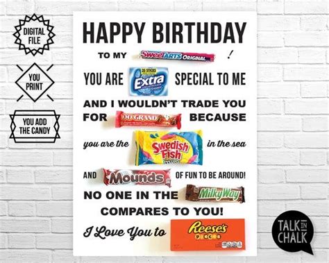 Happy Birthday PRINTABLE Candy Poster Funny Birthday Gift for Boyfriend ...