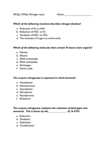 Nitrogen cycle quiz (different) | Teaching Resources