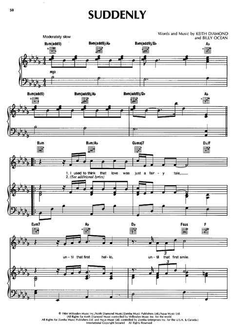 Billy Ocean-Suddenly Sheet Music pdf, - Free Score Download ★