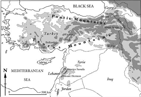 Pontic Mountains Physical Map