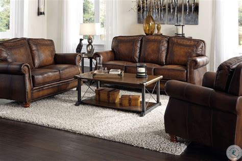 Montbrook Hand Rubbed Brown Leather Living Room Set from Coaster (503981) | Coleman Furniture ...